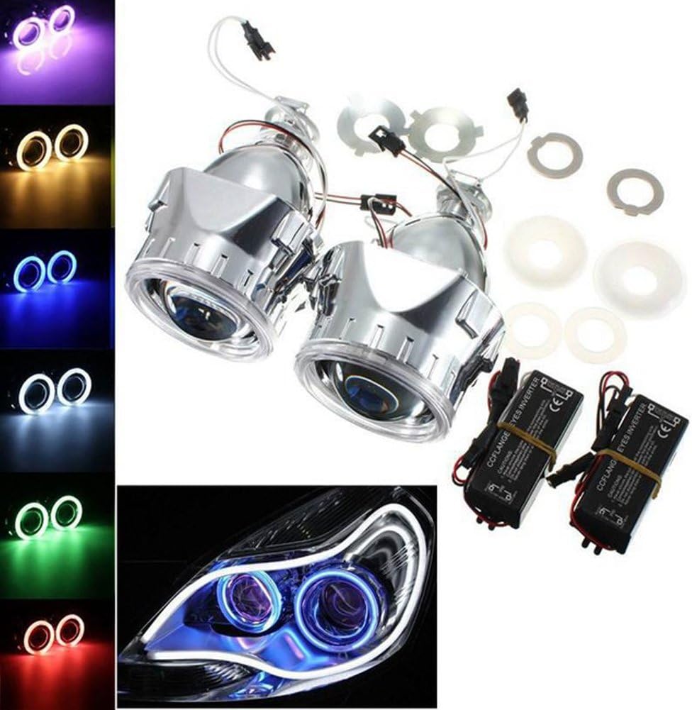 Mini 2.5" Inch HID Bi-xenon Projector Lens with CCFL Halo Rings Blue Color for Car Headlight H1 Bulb Chrome Shroud - AKiHalo.com